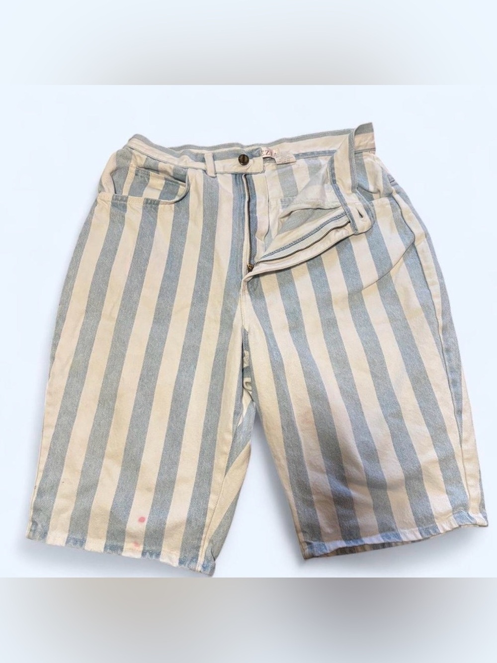 Vintage 90s Baggy Mom Denim Shorts Sz 16 Baby Blue Striped High Waist Venezia - Picture 4 of 5